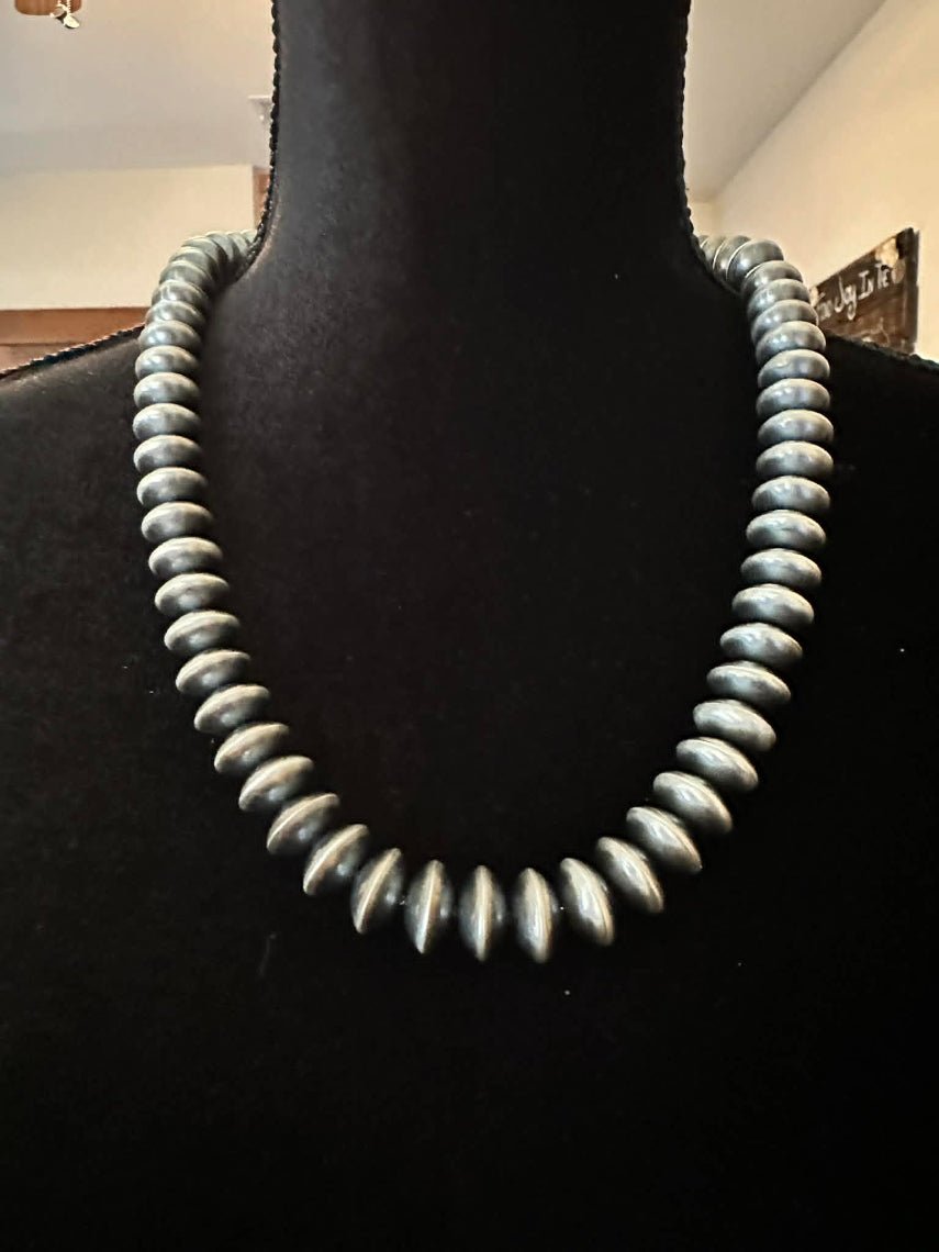 Sterling Silver Navajo Pearl 22" 14mm Handmade Rondelle Necklace by Bryannen Hallwood - Native American Jewelry Bryannen Hallwood