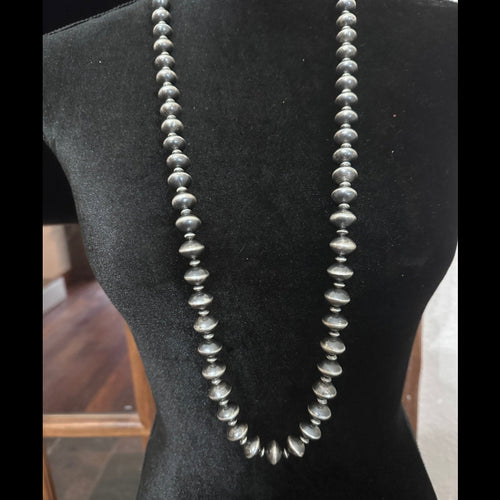 Sterling Silver Navajo Pearl Necklace by Paul Jameson – 37" 13mm - Native American Jewelry Paul Jameson