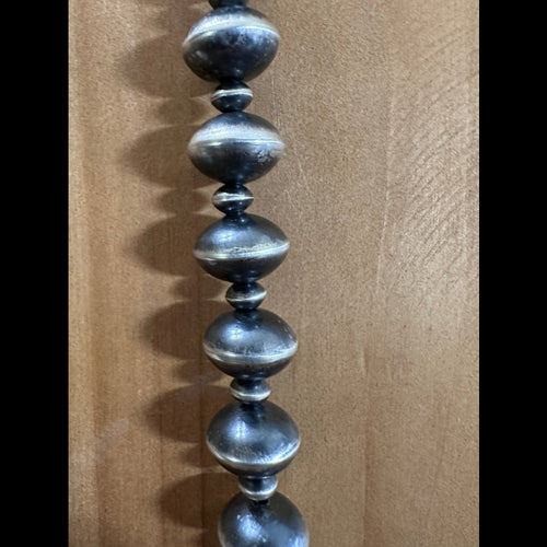 Sterling Silver Navajo Pearl Necklace by Paul Jameson – 37" - Native American Jewelry Paul Jameson Closeup