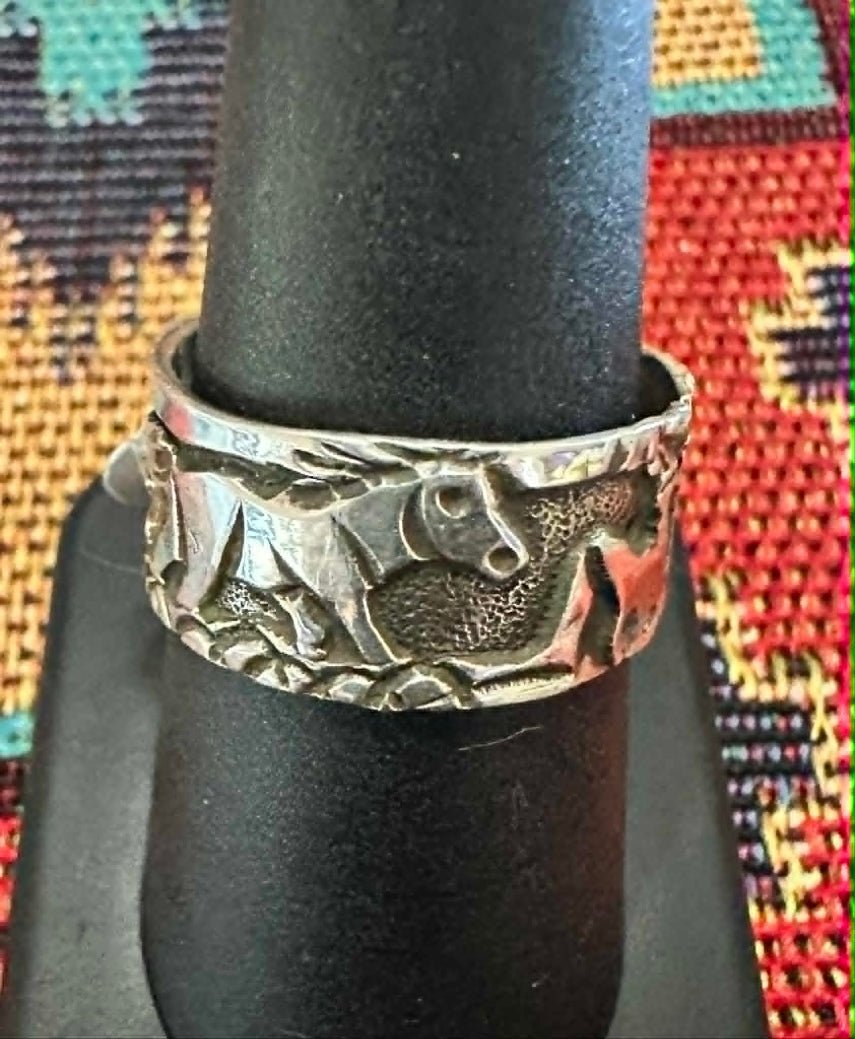 Sterling Silver Navajo Storyteller Ring Size 8.75 Lloyd Becenti - Alternate View