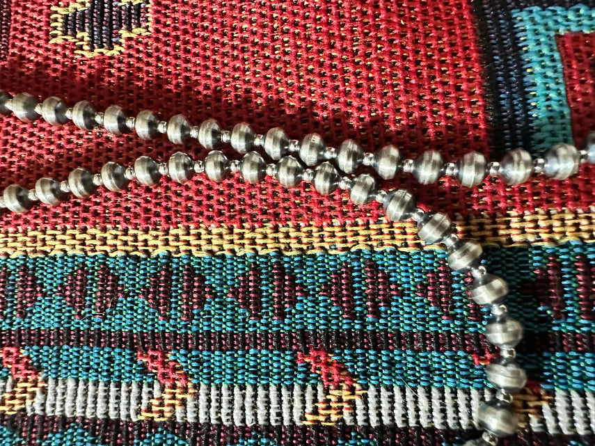 Sterling Silver Navajo Style 5mm Oxy Bead Necklace 20" Closeup