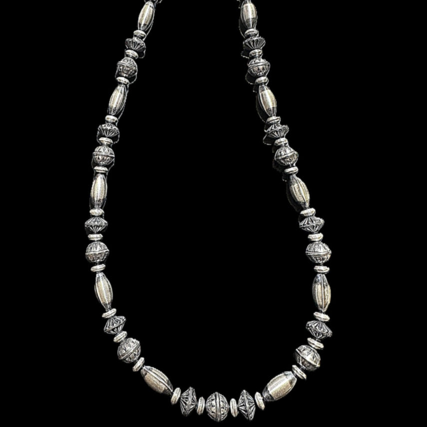 Sterling Silver Navajo Style Pearl Necklace with Melon Beads - Native American Jewelry Rockin' M Leathers