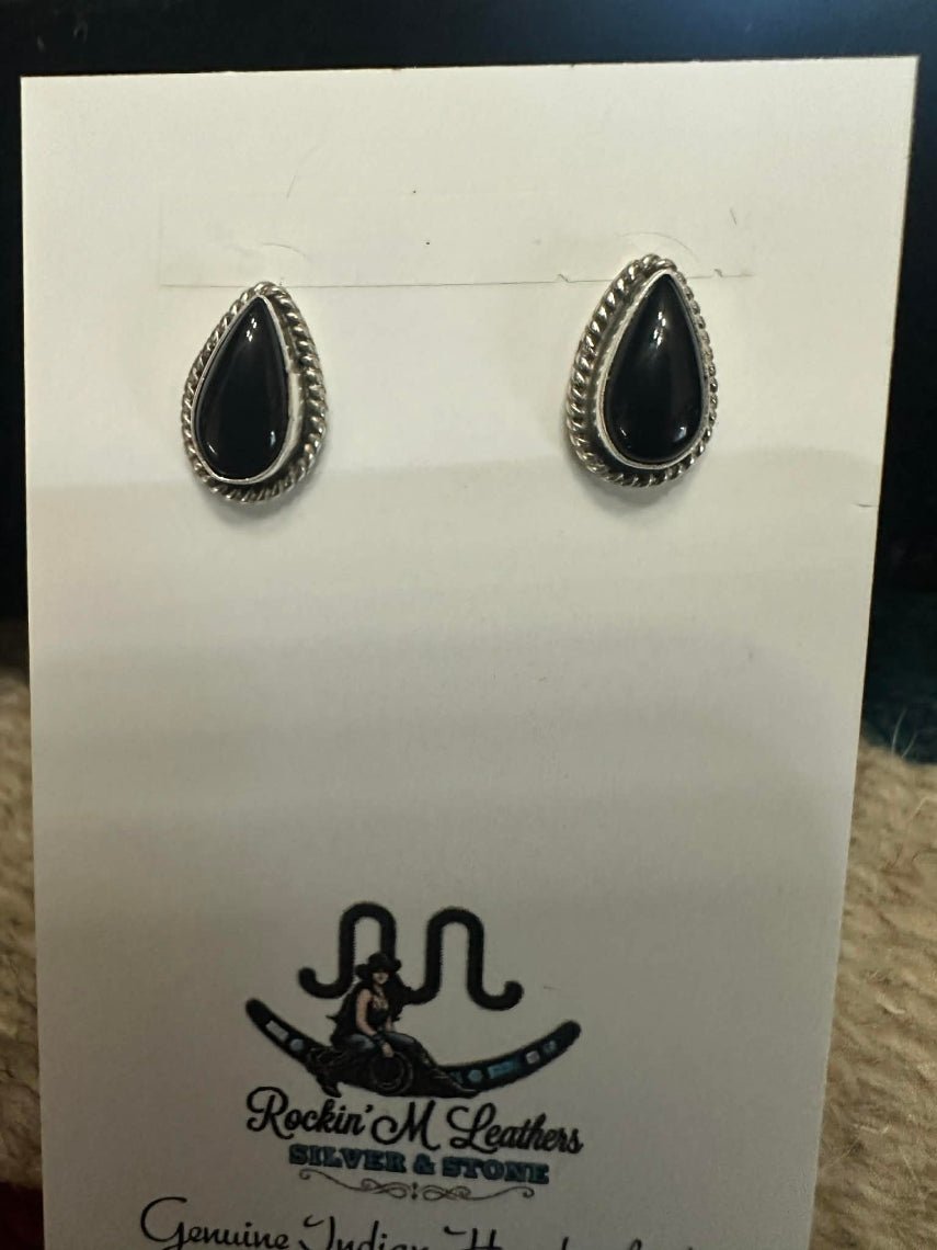 Sterling Silver Black Onyx Dainty Teardrop Stud Earrings By Peggy Skeets - Native American Jewelry Peggy Skeets