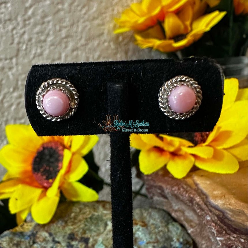 Sterling Silver Pink Conch Shell Petite Stud Earrings by Esther White - Native American Jewelry Esther White