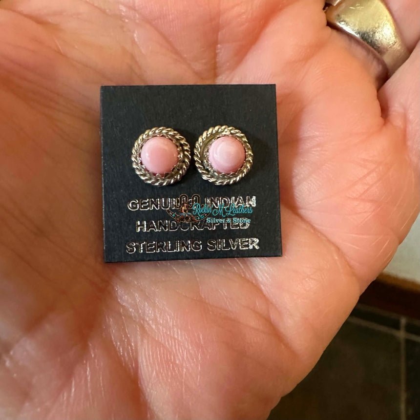 Sterling Silver Pink Conch Shell Petite Stud Earrings by Esther White - Native American Jewelry Esther White