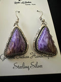 Sterling Silver Purple Charoite Dangle Earrings by W. J Johnson - Native American Jewelry W.J. Johnson