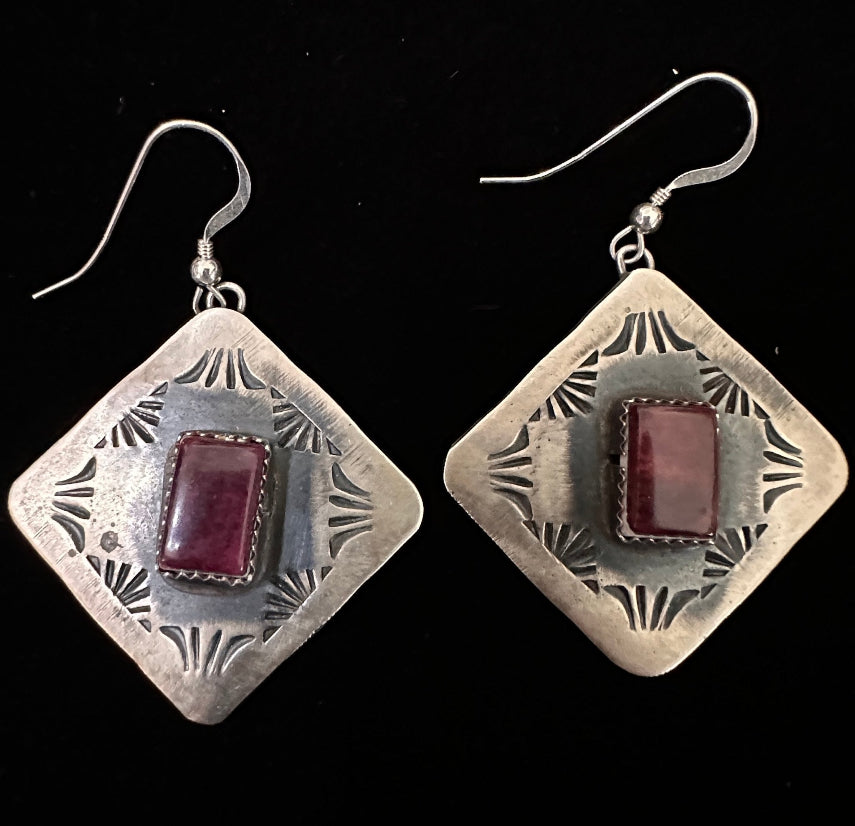 Sterling Silver & Purple Spiny Dangle Earrings by Shawn Cayatineto - Native American Jewelry Shawn Cayatineto