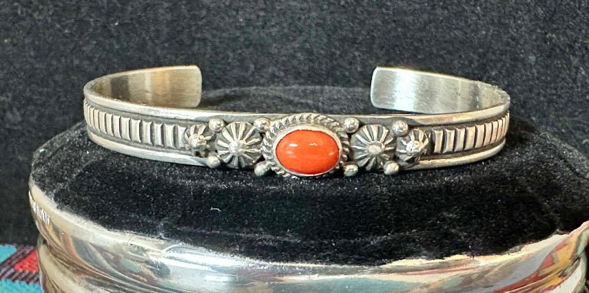 Sterling Silver & Red Coral Bracelet By Happy Piasso - Native American Jewelry Happy Piasso