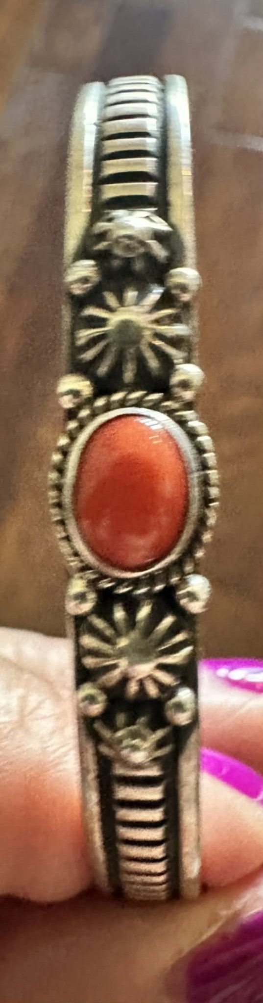 Sterling Silver & Red Coral Bracelet By Happy Piasso - Native American Jewelry Happy Piasso