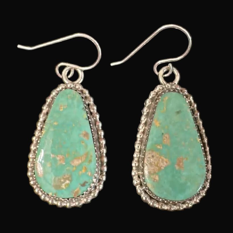 Sterling Silver Royston Teardrop Dangle Earrings By Benny Benally - Native American Jewelry Benny Benally