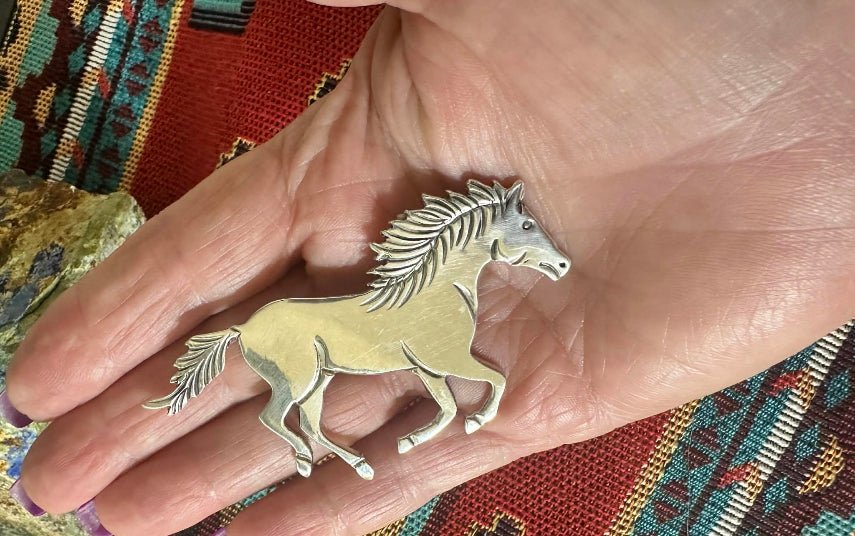 Sterling Silver Running Horse Pin by Robbie Manuelito - Native American Jewelry Robbie Manuelito