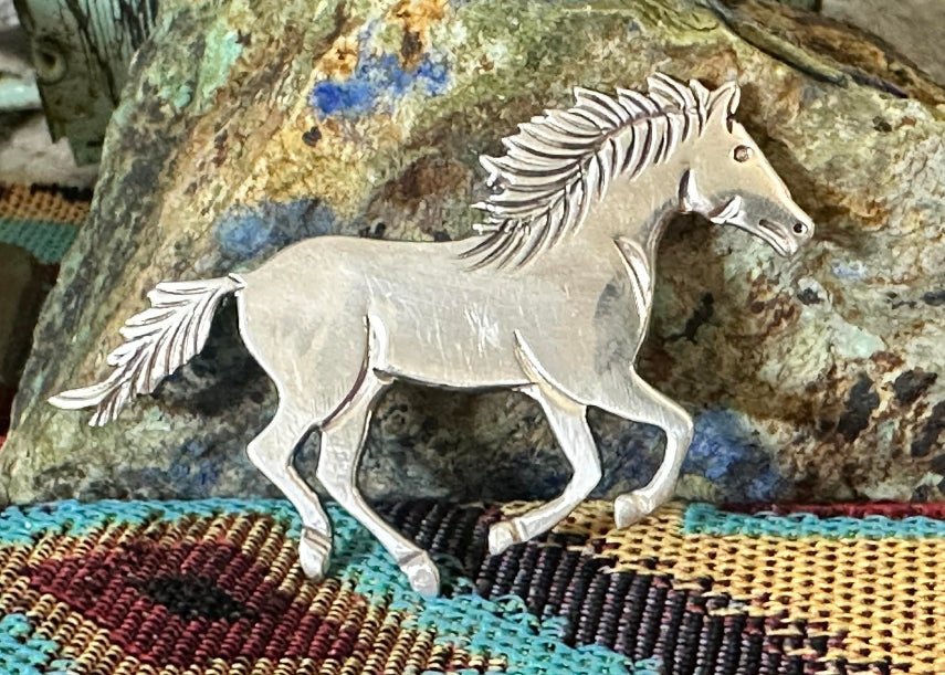 Sterling Silver Running Horse Pin by Robbie Manuelito - Native American Jewelry Robbie Manuelito