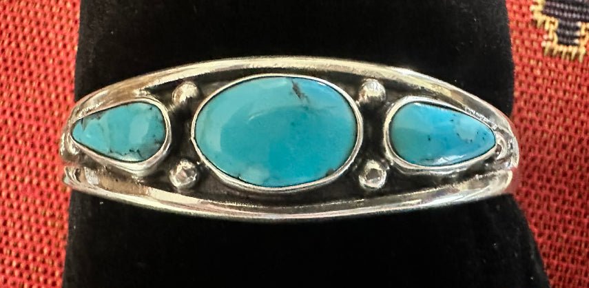 Sterling Silver Sleeping Beauty 3 Stone Bracelet by Mike Platero - Native American Jewelry Mike Platero