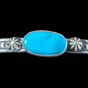 Sterling Silver & Sleeping Beauty Turquoise Bracelet Signed - Native American Jewelry Rockin' M Leathers