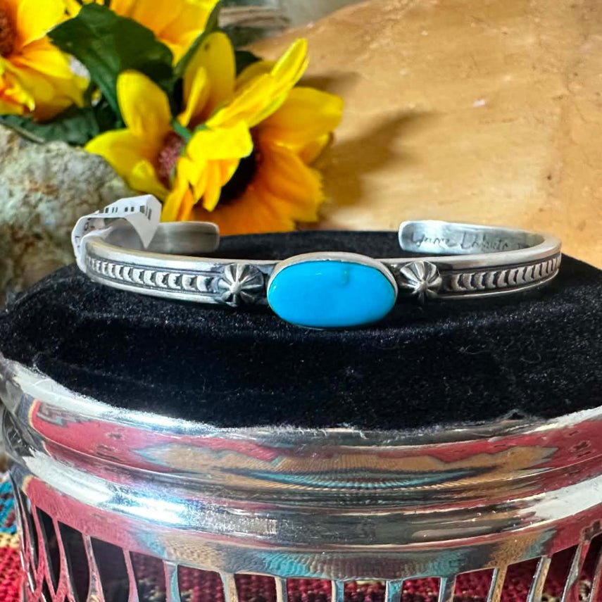 Sterling Silver & Sleeping Beauty Turquoise Bracelet by June Delgarito - Native American Jewelry June Delgarito