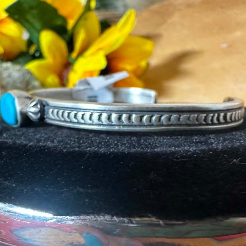 Sterling Silver & Sleeping Beauty Turquoise Bracelet by June Delgarito - Native American Jewelry June Delgarito