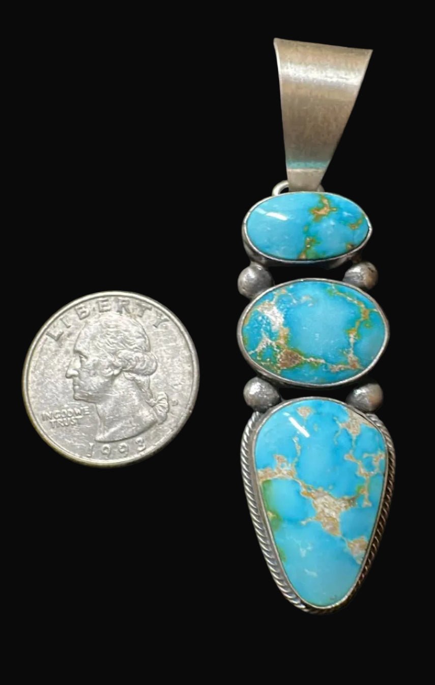 Sterling Silver Sonoran Blue Turquoise 3 Stone Pendant By A. Sturgeson - Native American Jewelry A. Sturgeson