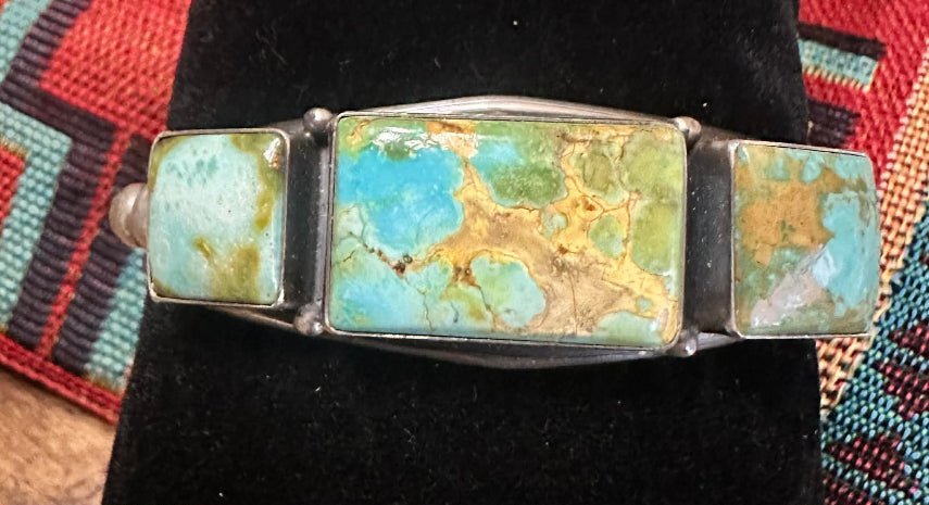 Sterling Silver Sonoran Gold 3-Square Stone Cuff By Nila Cook Johnson - Native American Jewelry Nila Cook Johnson