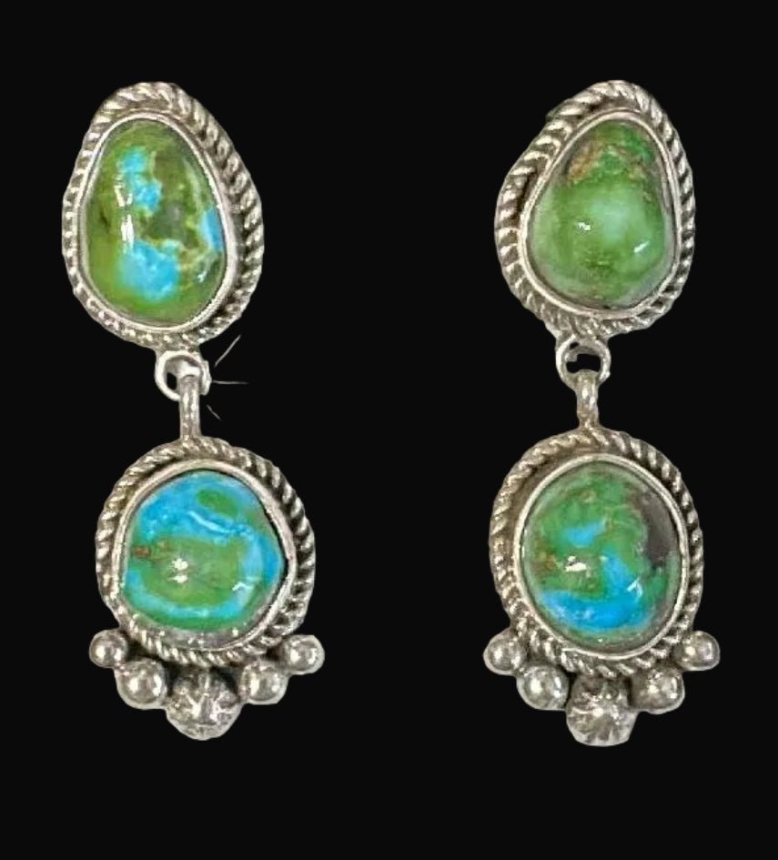 Sterling Silver Sonoran Gold Turquoise Post Dangle Earrings By LaRose Ganadonegra - Native American Jewelry LaRose Ganadonegro