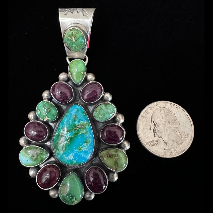 Sterling Silver Sonoran Gold & Purple Spiny Pendant by Kathleen Livingston - Native American Jewelry