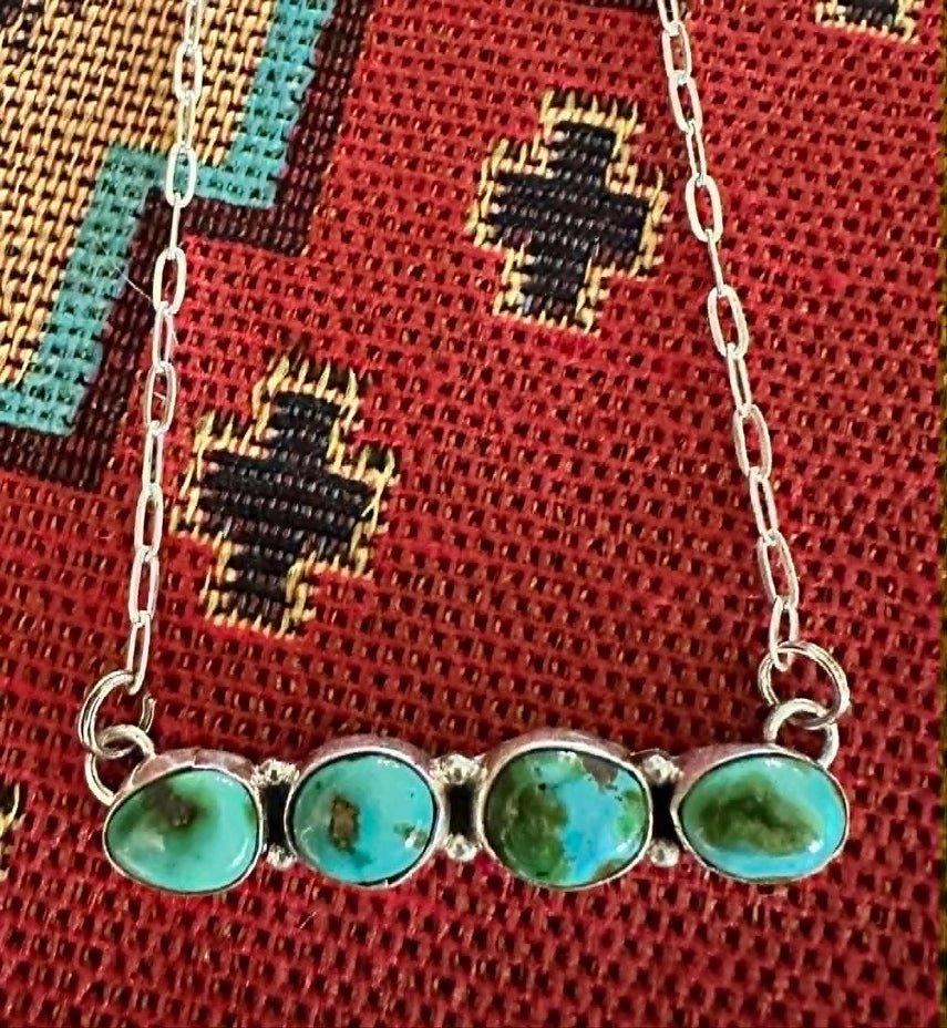 Sterling Silver & Sonoran Gold Turquoise 4-Stone Necklace Bar by Marcella James - Native American Jewelry Marcella James