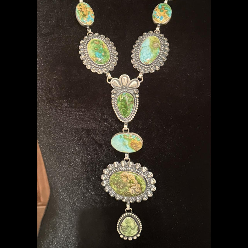 Sterling Silver & Sonoran Gold Turquoise Lariat Necklace by Mary Ellen - Native American Jewelry