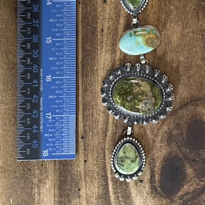 Sterling Silver & Sonoran Gold Turquoise Lariat Necklace by Mary Ellen - Native American Jewelry