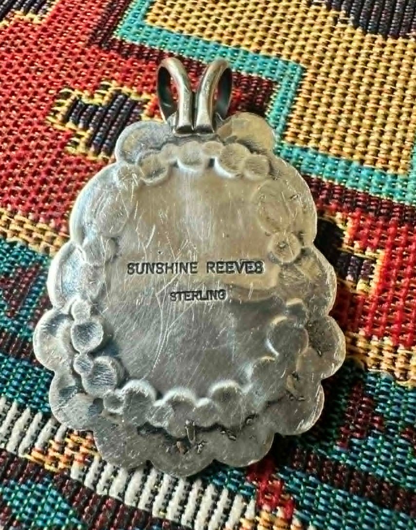Sterling Silver Stamped Border BlackJack Pendant by Sunshine Reeves - Native American Jewelry Sunshine Reeves