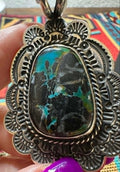 Sterling Silver Stamped Border BlackJack Pendant by Sunshine Reeves - Native American Jewelry Sunshine Reeves