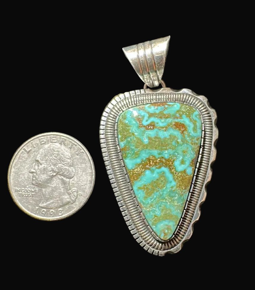 Sterling Silver Stormy Mountain Turquoise Pendant by Walter Vandever - Native American Jewelry Walter Vandever (WBV)