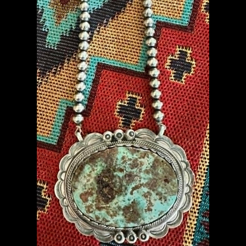 Sterling Silver & Thunder Mountain Turquoise Necklace by John Skeets - Native American Jewelry John Skeets