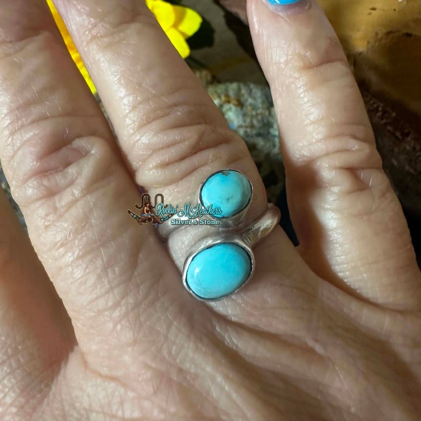 Sterling Silver Turquoise Adjustable Wrap Ring by Pearlene Spencer - Native American Jewelry Pearlene Spencer