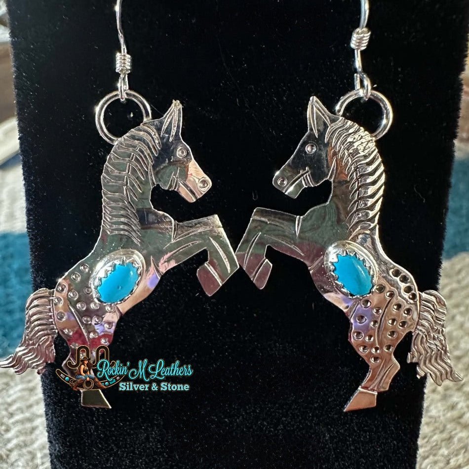 Sterling Silver & Turquoise Appaloosa Horse Earrings by Louise Yazzie - Native American Jewelry Louise Yazzie