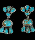 Sterling Silver & Turquoise Cluster Dangle Earrings by Marcella James - Native American Jewelry Marcella James