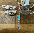 Sterling Silver Turquoise & Coral 3 Stone Dragon Fly Pin by Pauline Nelson - Native American Jewelry Pauline Nelson