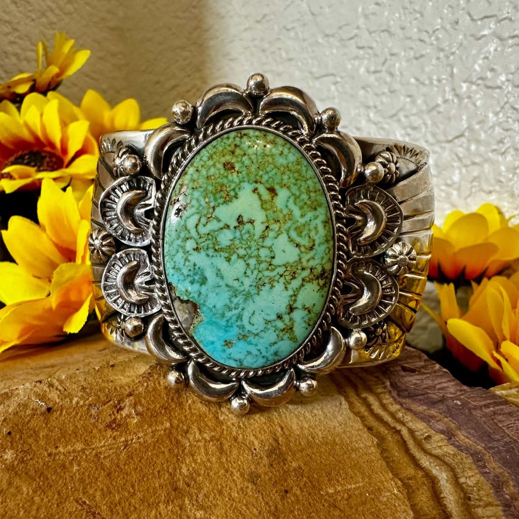 Sterling Silver & Turquoise Cuff by Jamison Hoskie 7" - Native American Jewelry Jamison Hoskie