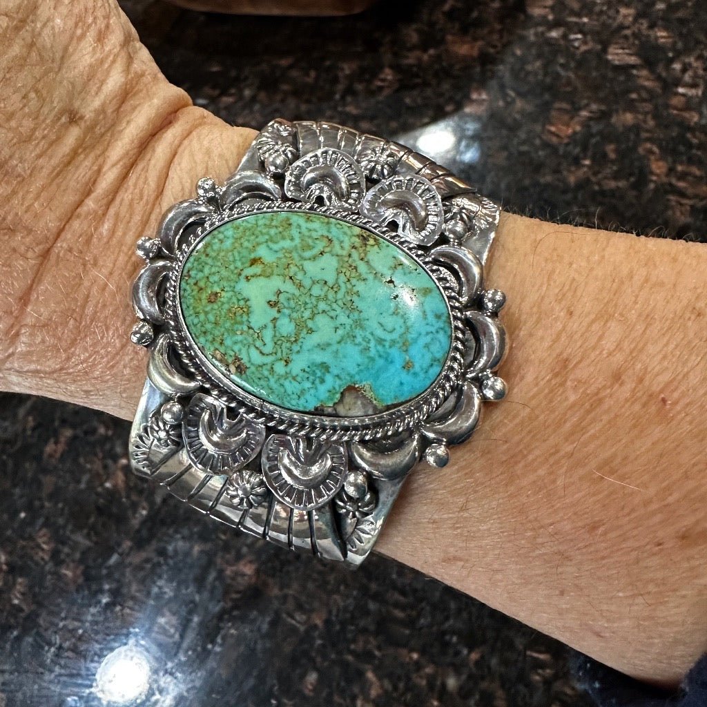 Sterling Silver & Turquoise Cuff by Jamison Hoskie 7" - Native American Jewelry Jamison Hoskie
