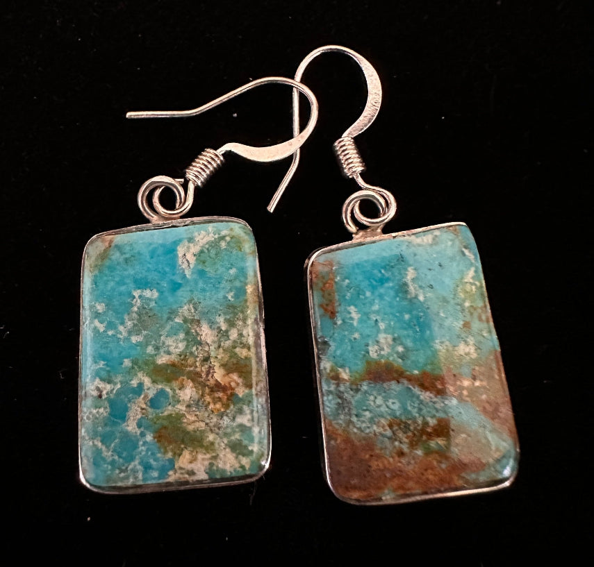 Sterling Silver & Turquoise Dangle Earrings by V. Tortalita - Native American Jewelry-3/4" x 1/2"