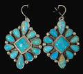 Sterling Silver Turquoise Diamond Shape Cluster Dangle Earrings By T. Smith - Native American Jewelry T. Smith
