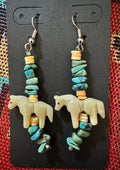 Sterling Silver Turquoise Heshi Bead & Horse Carving Earrings by Max & Marilyn - Max & Marilyn 