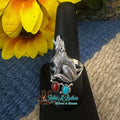 Sterling Silver & Turquoise Howling & Coral Wolf By Robinson Martinez SZ 9 - Native American Jewelry Robinson Martinez