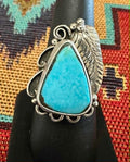 Sterling Silver Turquoise Leaf size 7.5 Ring Hallmarked J - Native American Jewelry J
