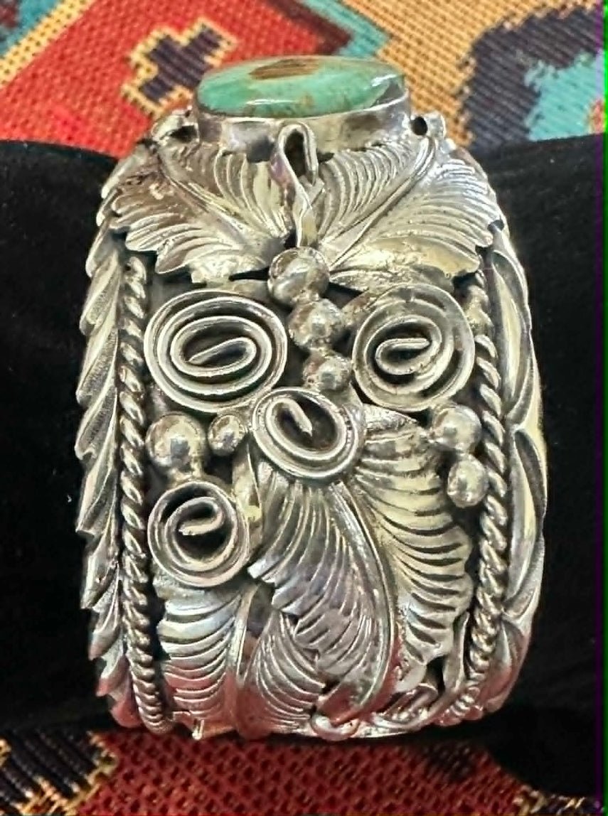 Sterling Silver & Turquoise Mountain Cuff by Mike Thomas Jr. - Native American Jewelry Mike Thomas Jr.