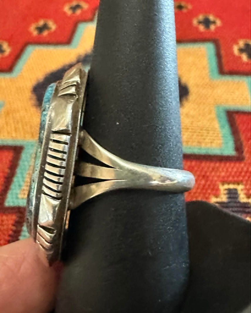 Sterling Silver Turquoise Ring Size 8 by Willie Cruz - Native American Jewelry Willie Cruz