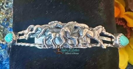 Sterling Silver & Kingman Turquoise Horse Bracelet by Bobby Platero - Native American Jewelry Bobby Platero