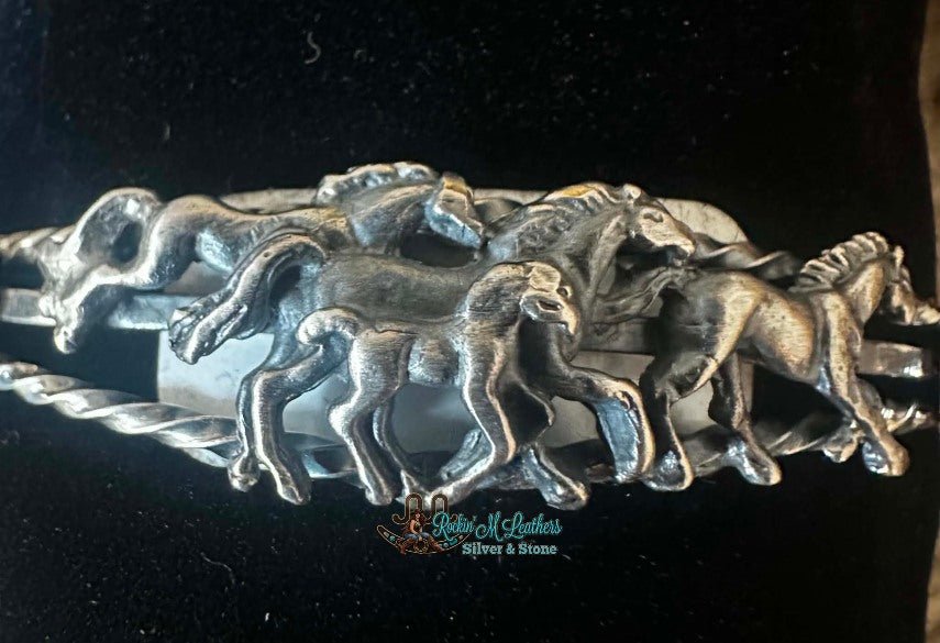 Sterling Silver & Kingman Turquoise Horse Bracelet by Bobby Platero - Native American Jewelry Bobby Platero