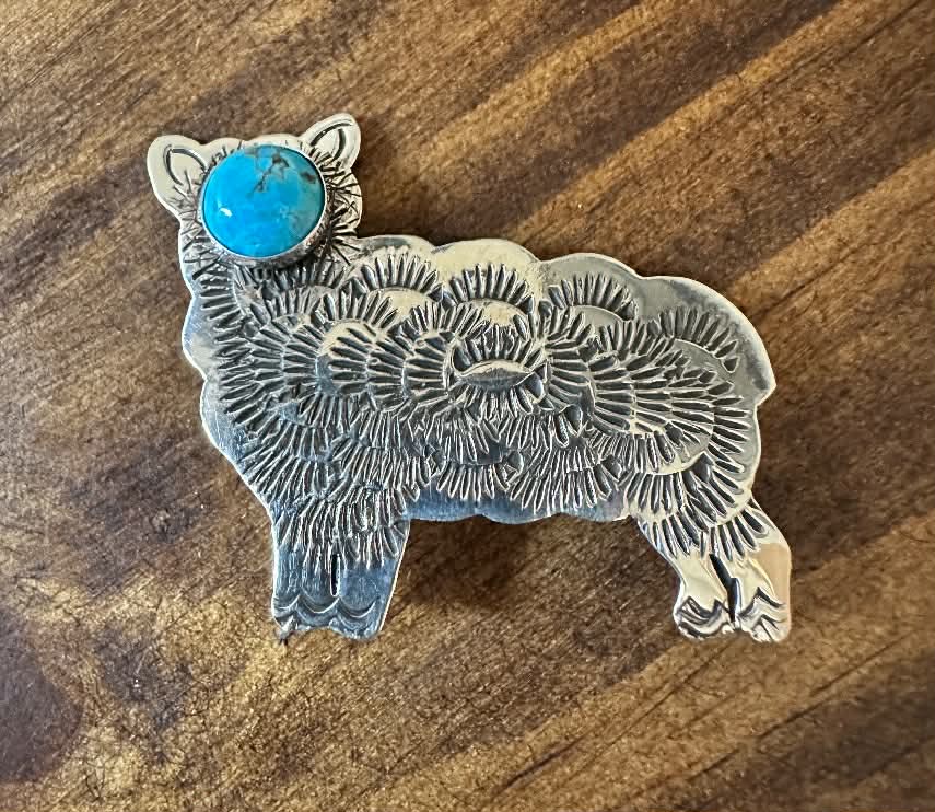 Sterling Silver & Turquoise Sheep Pin by Tiim Lewis
