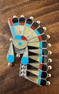 Sterling Silver Turquoise & Shell Inlay Chief Pin by Fabian Cellicion