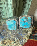 Sterling Silver Turquoise Square Silver Rope Edge Stud Earrings by Larry Etsitty - Native American Jewelry Larry Etsitty