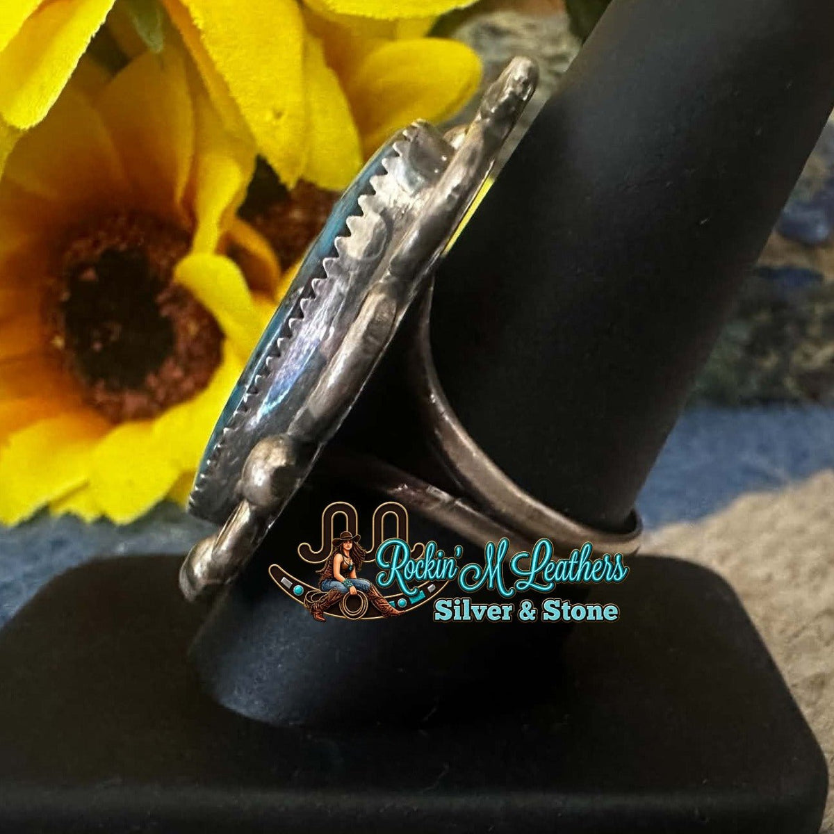 Sterling Silver & Turquoise Statement Ring by Leslie Nez Sz 9-1/2 - Native American Jewelry Leslie Nez